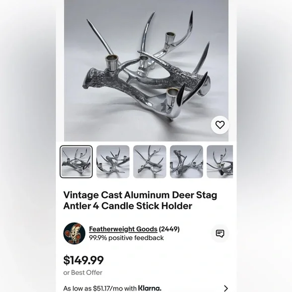 Antler Candle Holder, Silver Aluminum. Holds four candles. - Picture 12 of 16